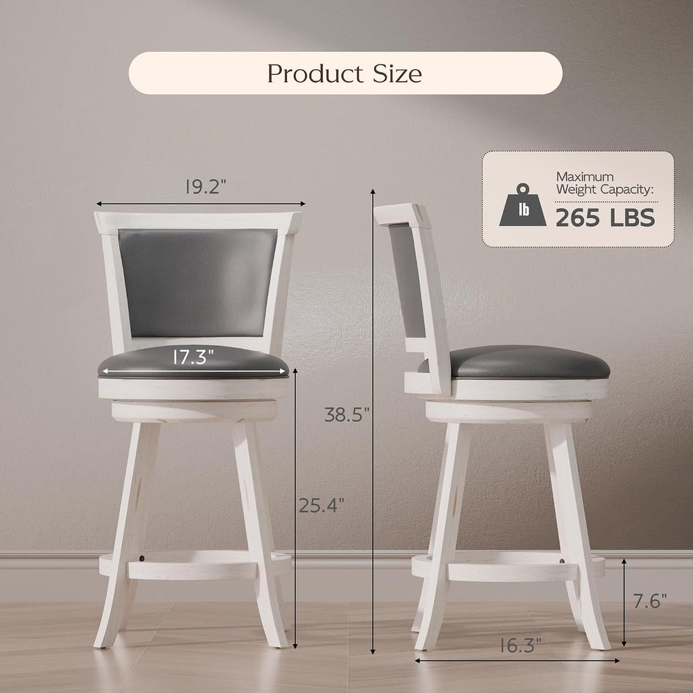 Bar Stools Set of 2, Farmhouse 24" Counter Height Barstools, White