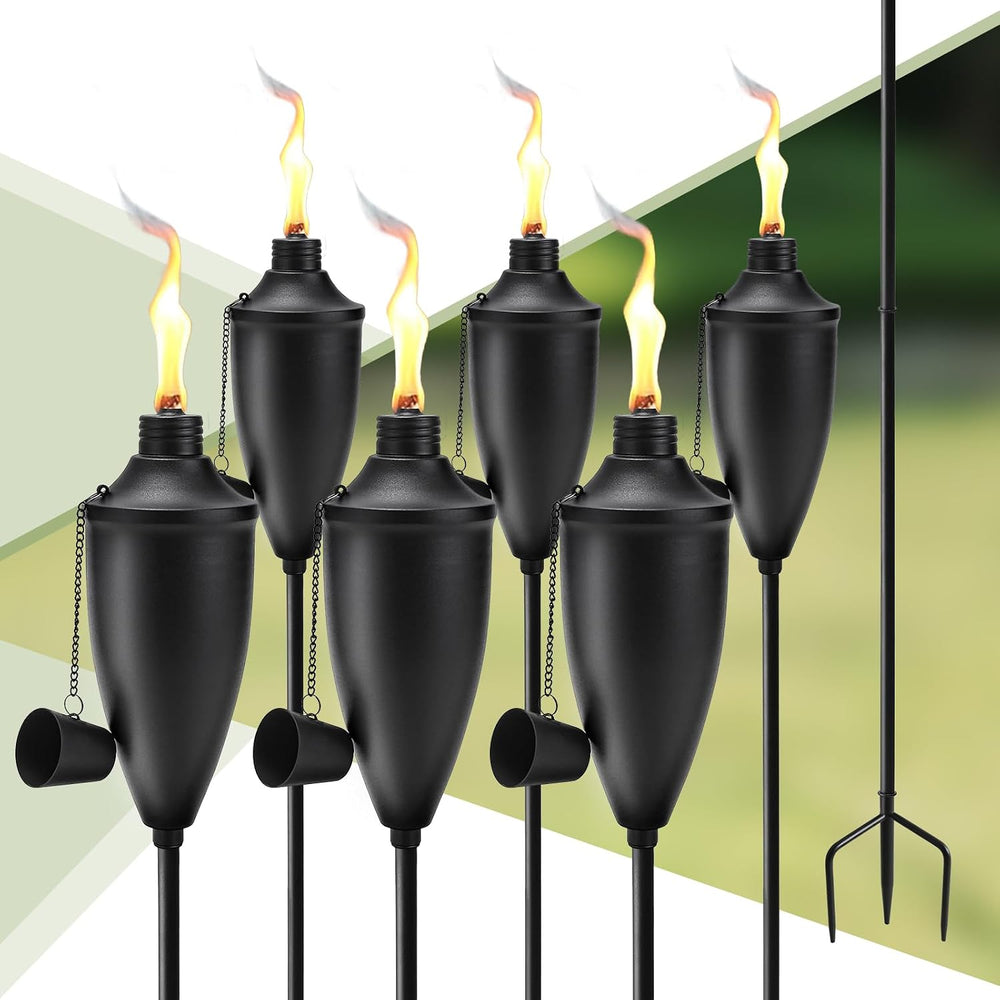 6 Pack Garden Torches for Outside, 22 oz Metal Citronella Torch with 3-Prong ...