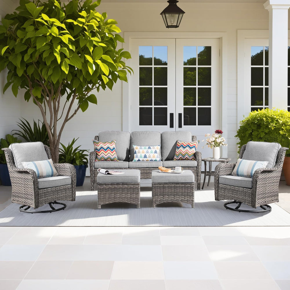 ovios 6-Pieces Patio Furniture Set, Outdoor Wicker Sofa Couch with Swivel Gli...