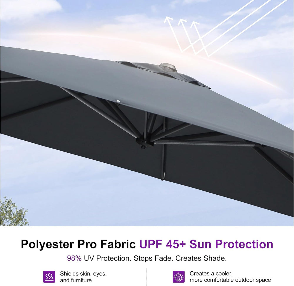 PURPLE LEAF Cantilever Umbrella 9' x 11.5' Rectangle 360° Rotation Grey