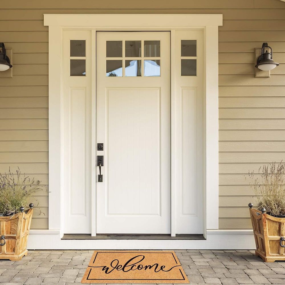 JarThenaAMCS Welcome Natural Coir Doormat with Black Border, 16.5 x 29.1 in