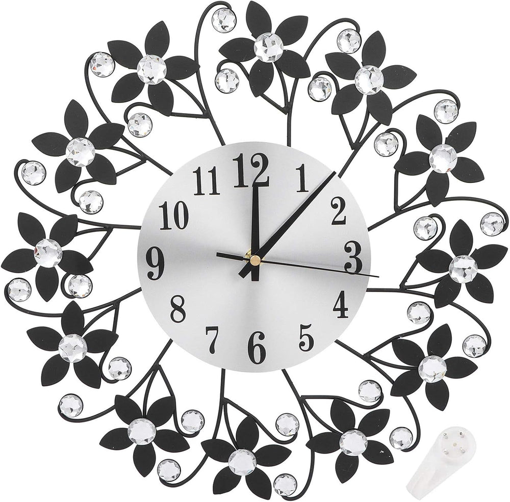 Battery Operated Black and Crystal Clock Wall Clock Decor Modern Metal Wall f...