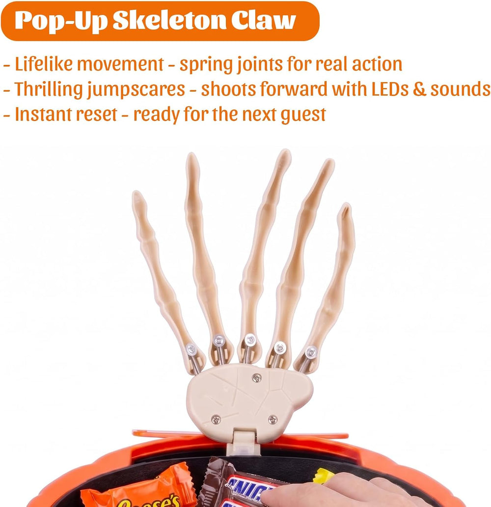 GameXcel Animatronic Halloween Candy Bowl with Motion Sensor Skeleton Hand