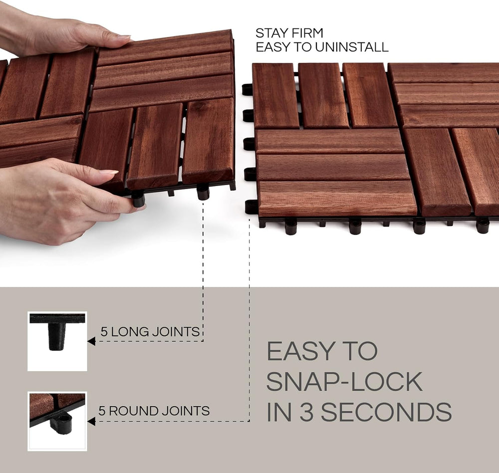THYOI Premium Deck Tiles, 10 Pcs Patio Flooring - Brown - Round Joint