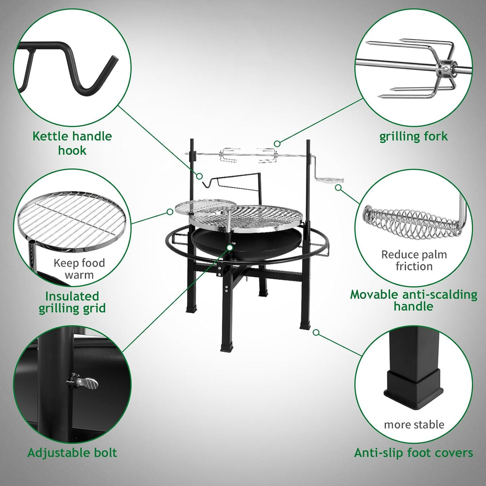 VINGLI 33 Inch Outdoor Fire Pit with 2 Grills, Wood Burning Firepit with Swiv...