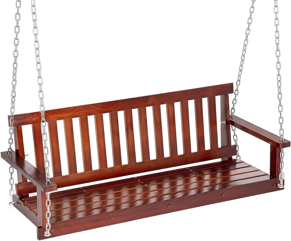 FDW 880 LBS Outdoor Wooden Porch Swing Wooden 3-Seater, 5FT with Ergonomic De...