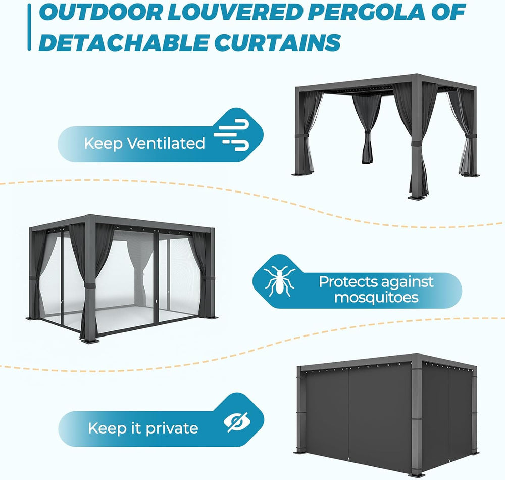 LVUYOYO Outdoor Louvered Pergola 10' x 13', Aluminum Pergola with Adj...