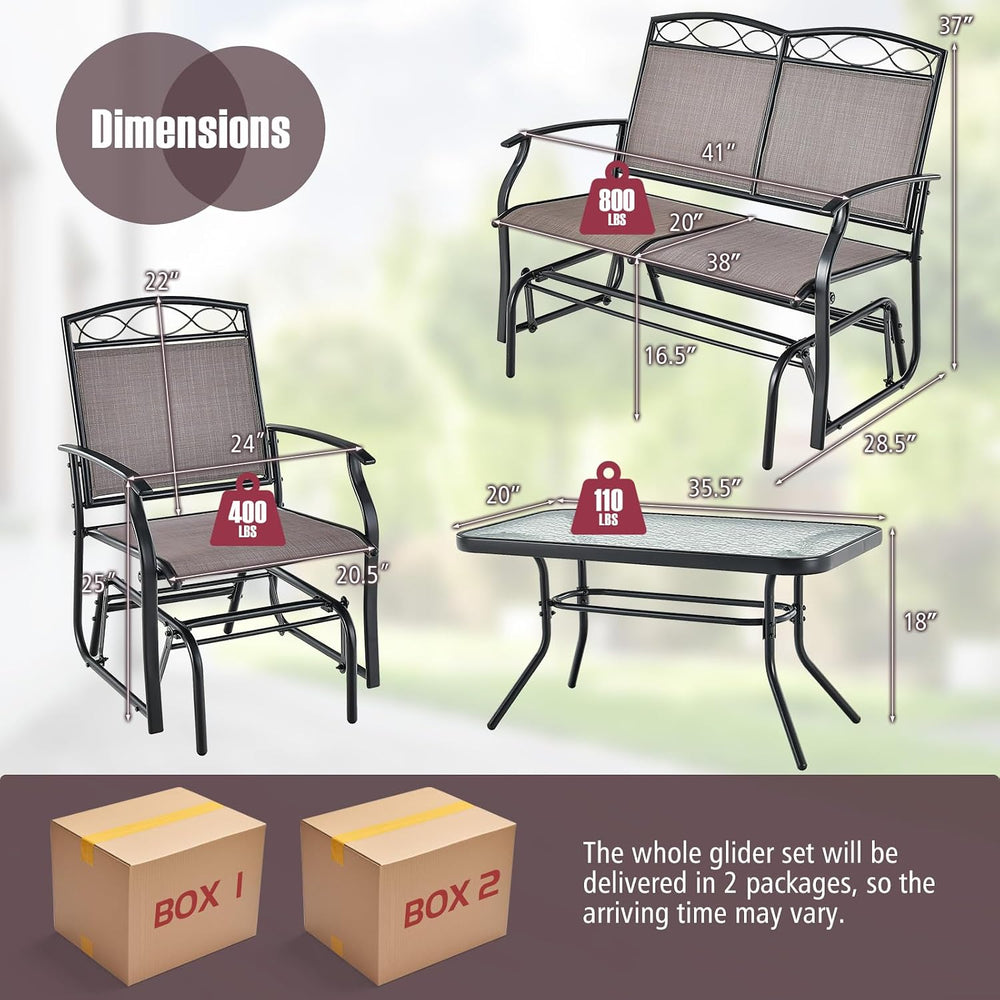 GIANTEX 4 PCS Outdoor Glider Chairs Set - Patio Furniture Set with Tempered G...