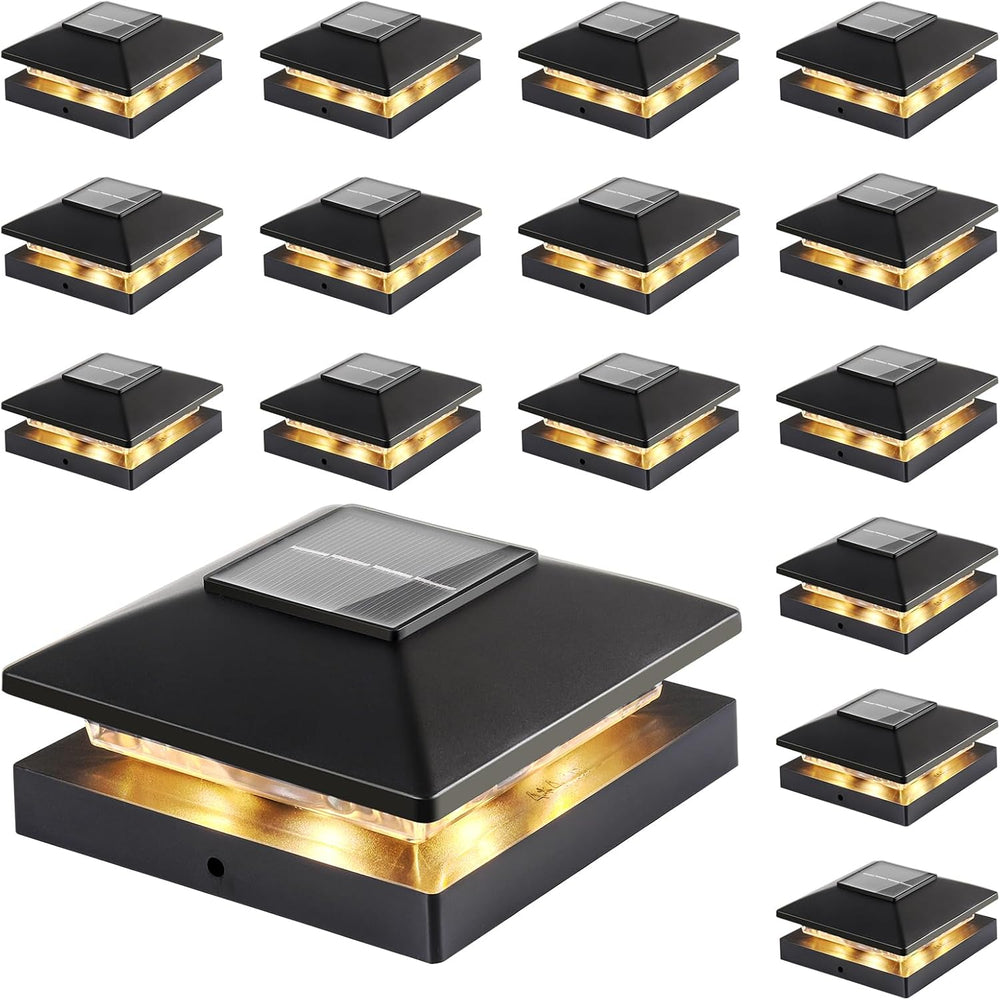 Solar Post Cap Lights Outdoor 16-Pack, Black Waterproof Solar Powered Deck Fe...