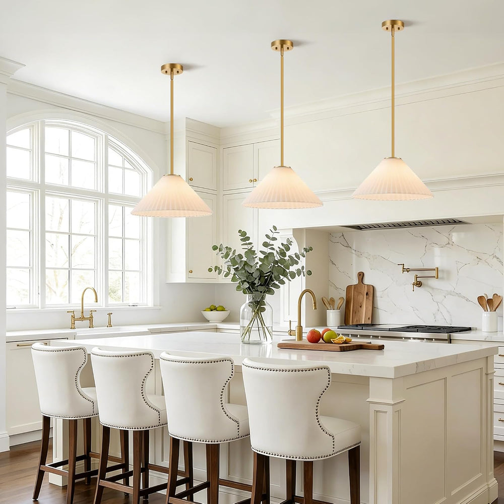 15.7 Inch Modern Pendant Lights, Ribbed Milk Glass 1-Light Single Pendant Lig...