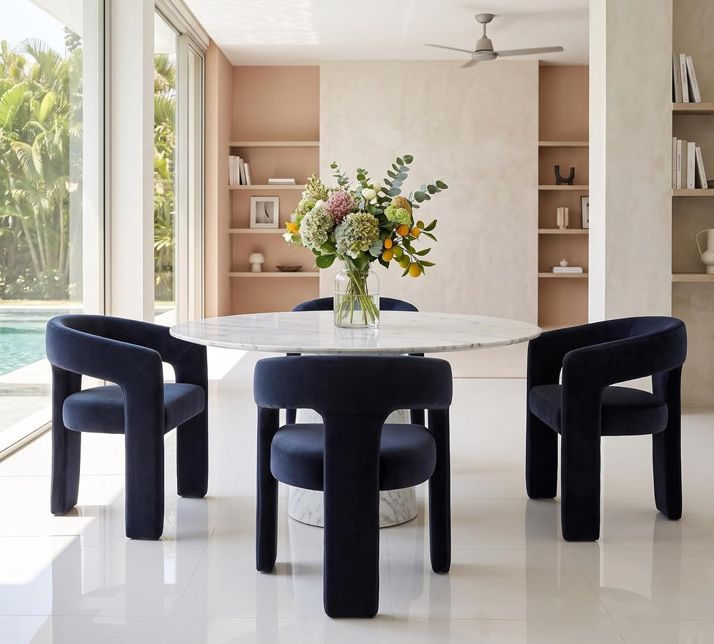 RIVOVA Modern Barrel Dining Chairs Set of 8, Velvet Upholstered Accent Side C...