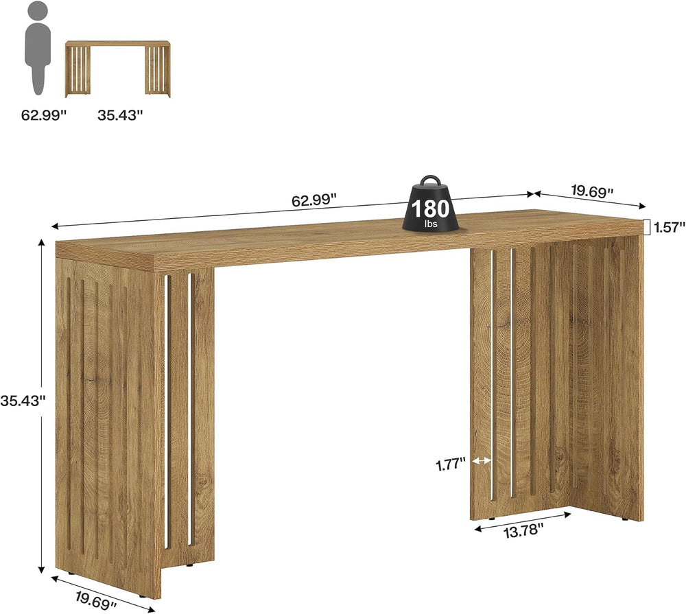 Tribesigns 63-Inch Bar Table with Louvered Base, Natural