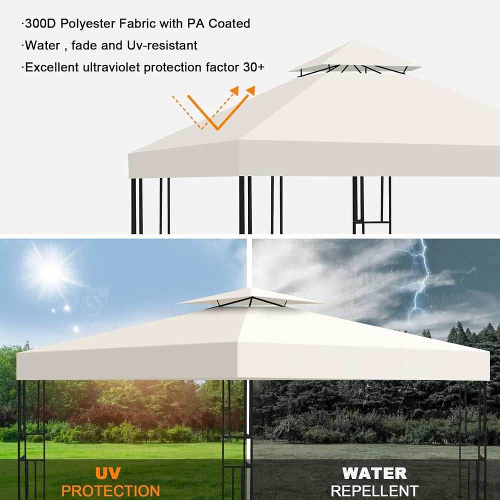 10x10 Gazebo Replacement Canopy, Double Tiered Canopy Cover Top with Ventilat...