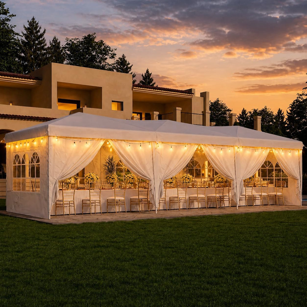 Aoxun 10x30 Pop Up Canopy Tent with LED Light, Party Tent, White