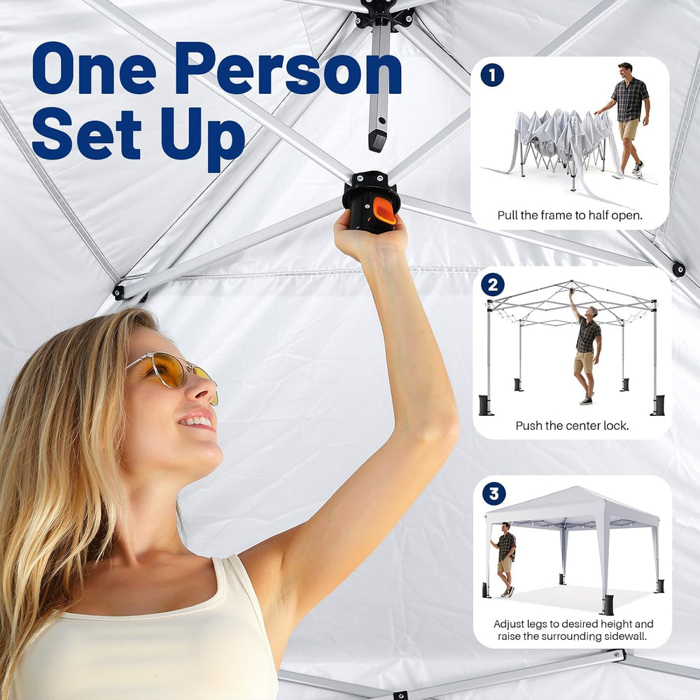 Driftalia 10x10 Pop Up Canopy Tent with 4 Sidewalls, White
