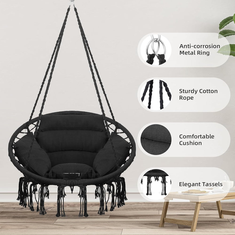 Goutime Hammock Swing Chair Macrame Boho Hanging Chairs Black