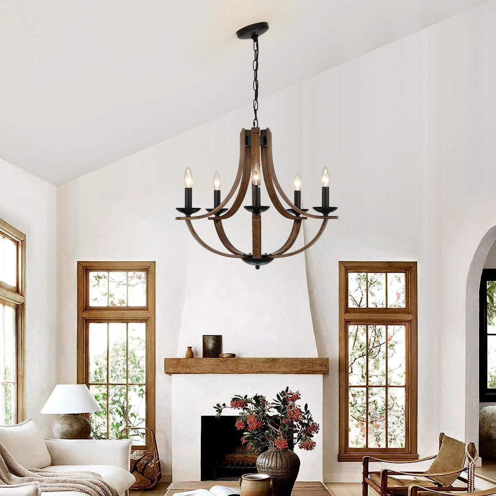 LAMPKEDUO Farmhouse Chandeliers for Dining Room Light Fixture, 5-Light 24 inc...