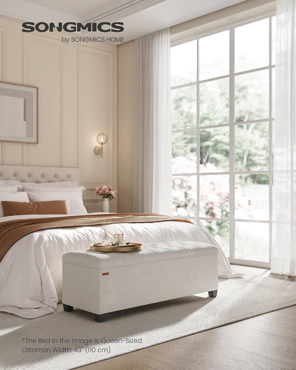 SONGMICS Storage Ottoman Bench, Foot Rest with Legs, Load up to 661.4 lb