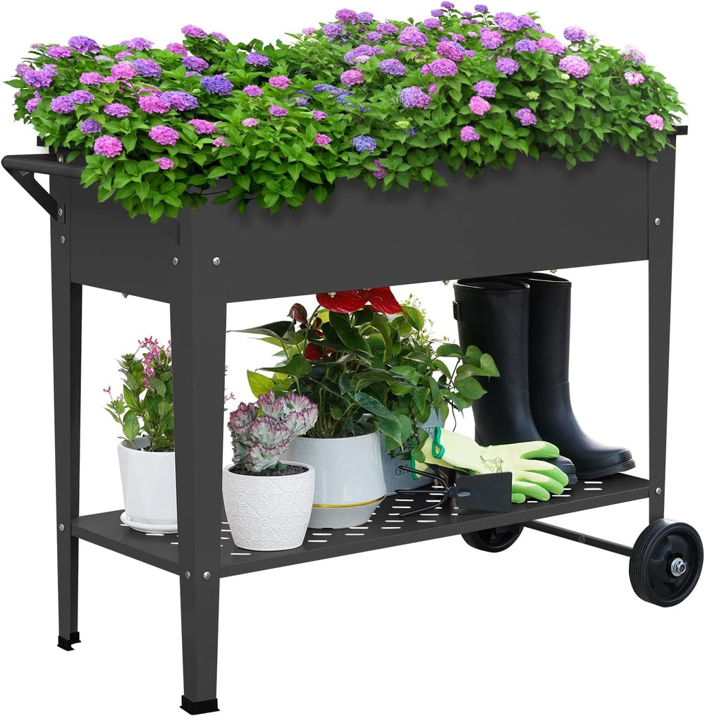 Raised Planter Box Outdoor with Legs Elevated Raised Garden Bed with Wheels F...