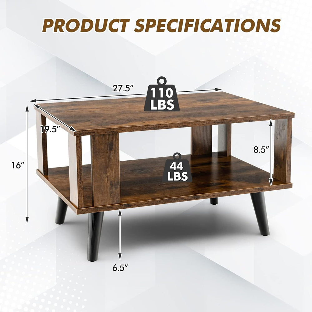 GIANTEX Small Wood Coffee Table, 2-Tier Tea Table w/Open Storage Shelf & ...
