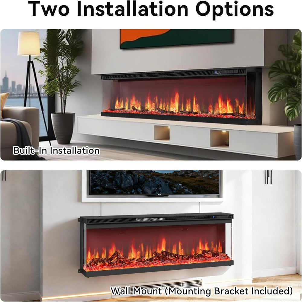 72-inch 3-Sided Wall Mount Electric Fireplace, Recessed & Built-in Design...