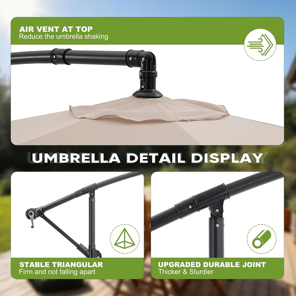 10FT Cantilever Offset Patio Outdoor Umbrella with Base Included