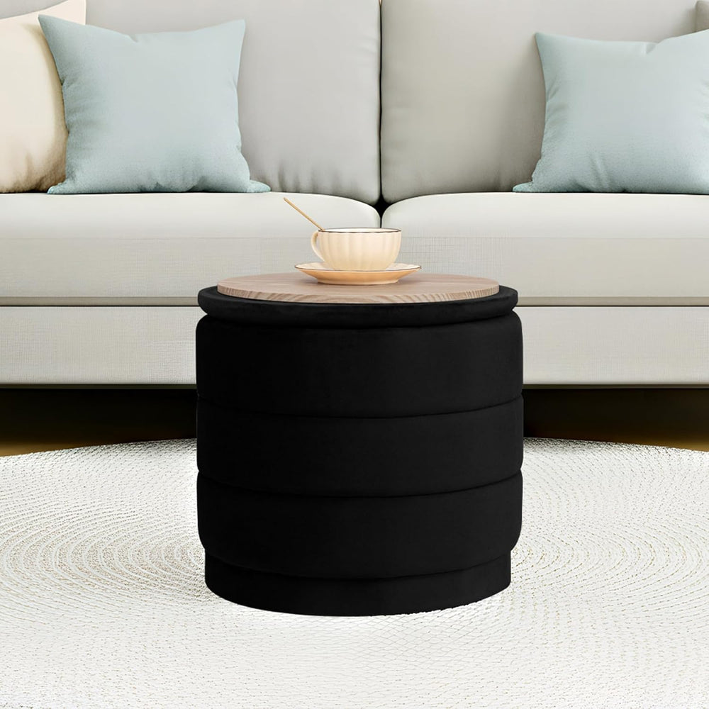 15.4" Round Velvet Storage Ottoman with Reversible Lid, Upholstered Circ...