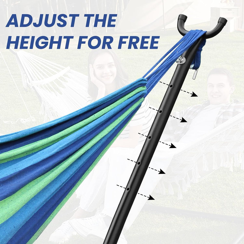 Double Hammock with Space Saving Steel Stand 400 lb Capacity, Portable Hammoc...