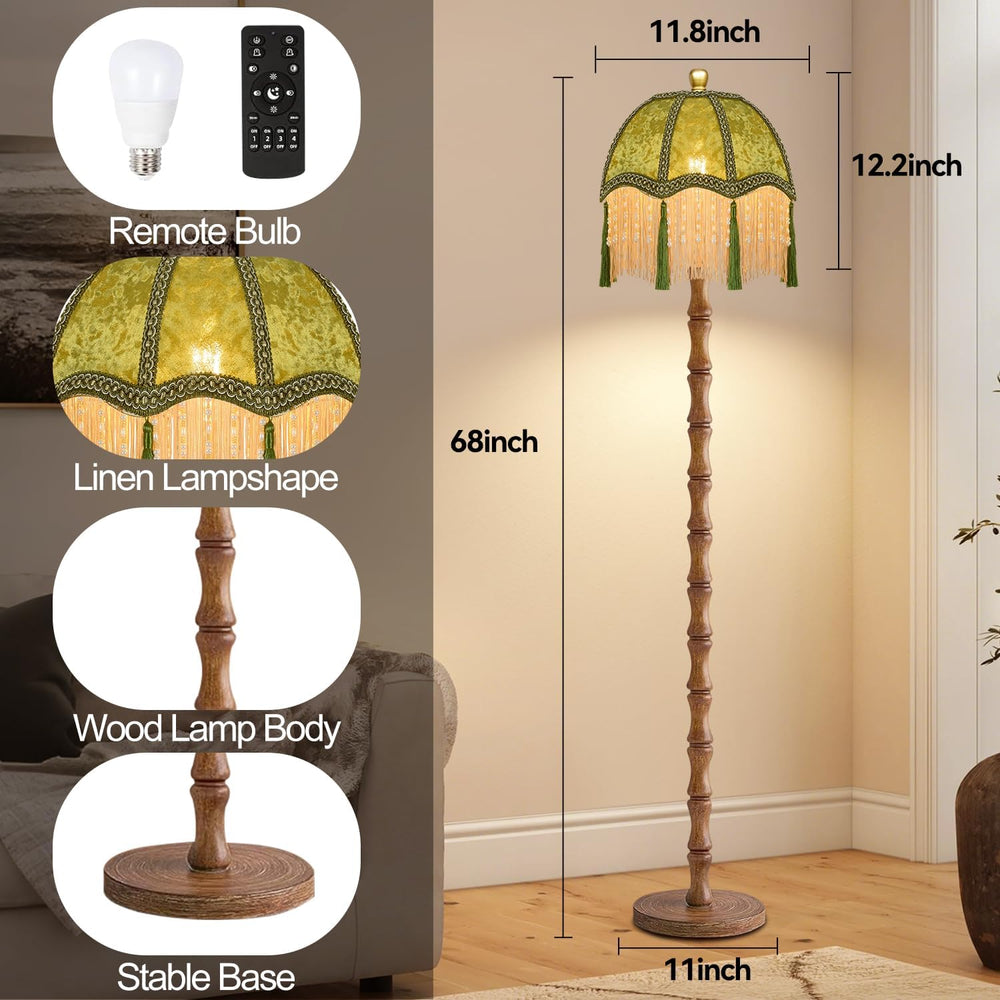 ZECOXOL Wood Floor Lamps for Living Room Boho Rustic Floor Lamp with Remote C...