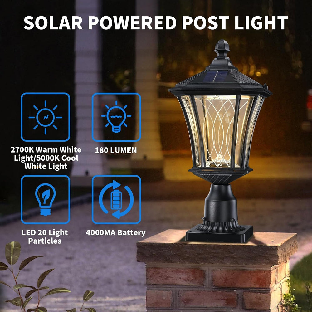 19.6" Solar Post Lights, Dusk to Dawn Solar Lamp Post Light, Black, 1 Pack