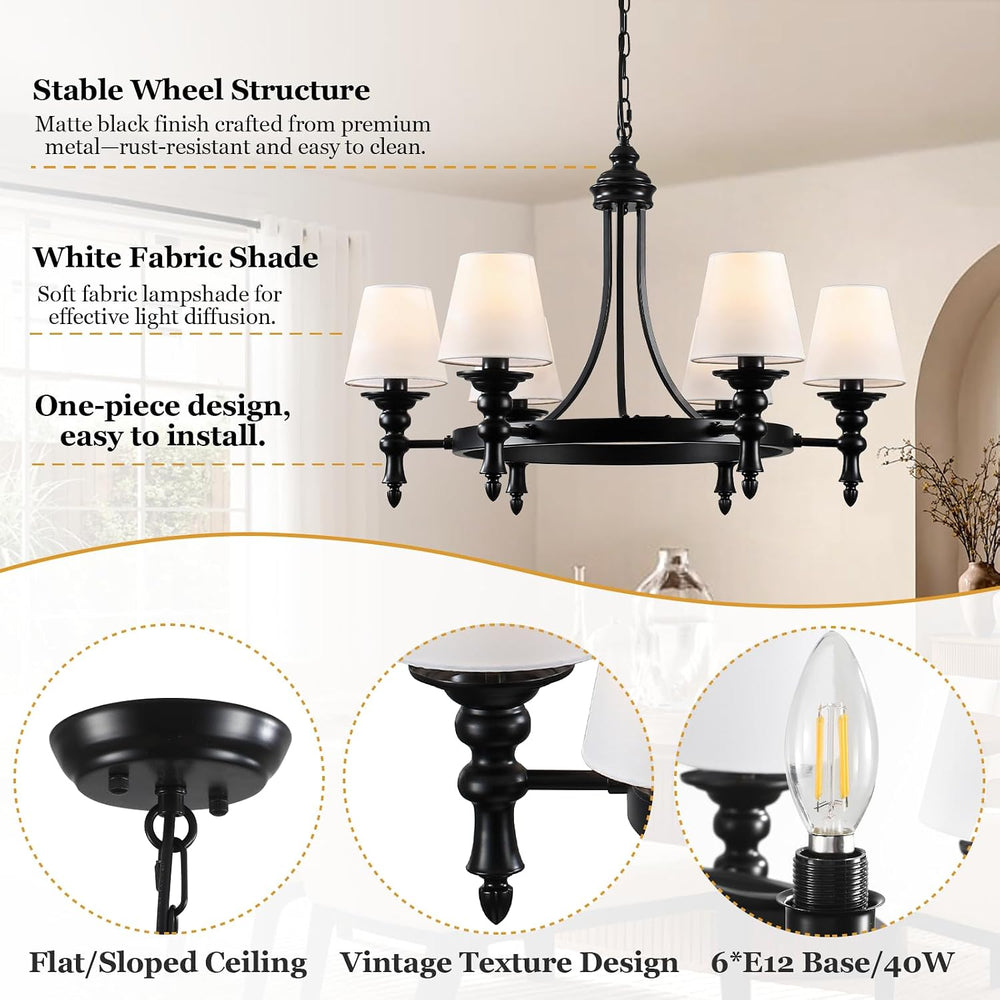 29.9" Black Wagon Wheel Chandelier 6-Light Modern Farmhouse Chandeliers ...
