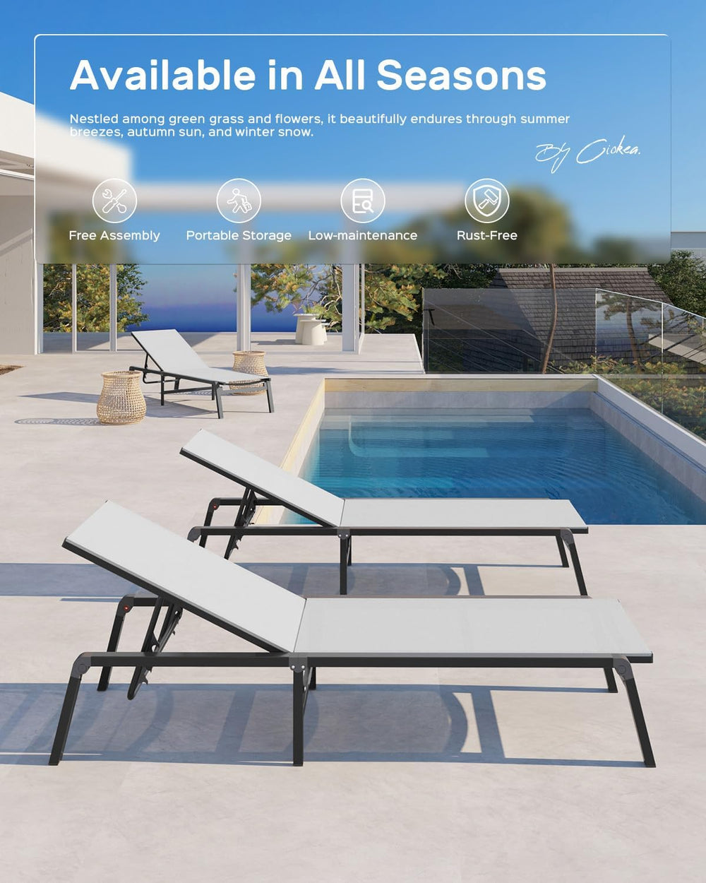 Ciokea Aluminum Chaise Lounge Ourdoor - Foldable & Assemble Free Outdoor ...