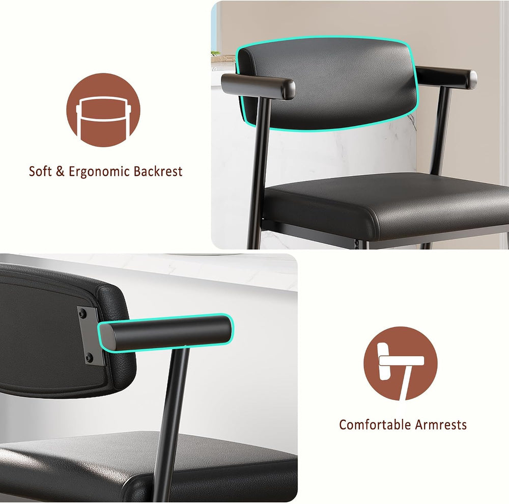 IDEALHOUSE Counter Height Bar Stools Set of 2 With Arms,26" Upholstered ...