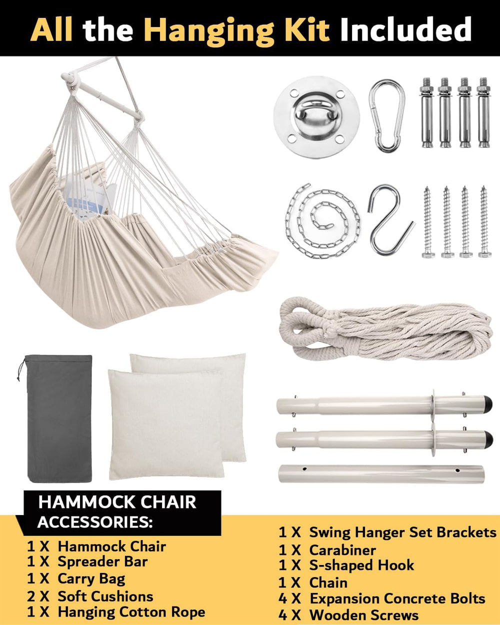 ADVOKAIR Hanging Hammock Chair Large Swing Chair with Foot Rest and Hardware,...