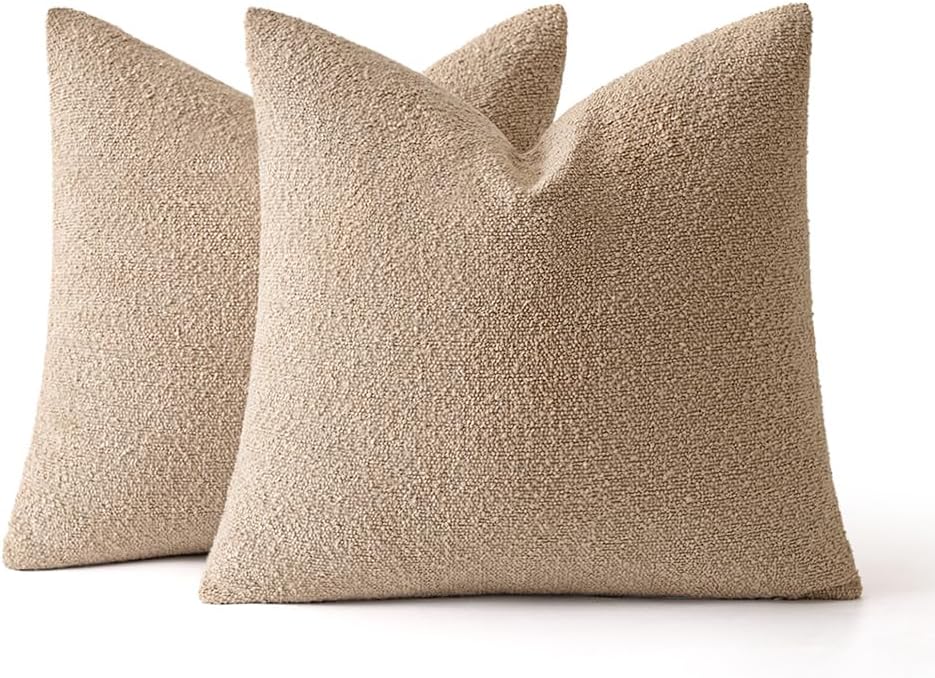 MIULEE 24x24 Decorative Euro Sham Boucle Couch Pillow Covers Camel