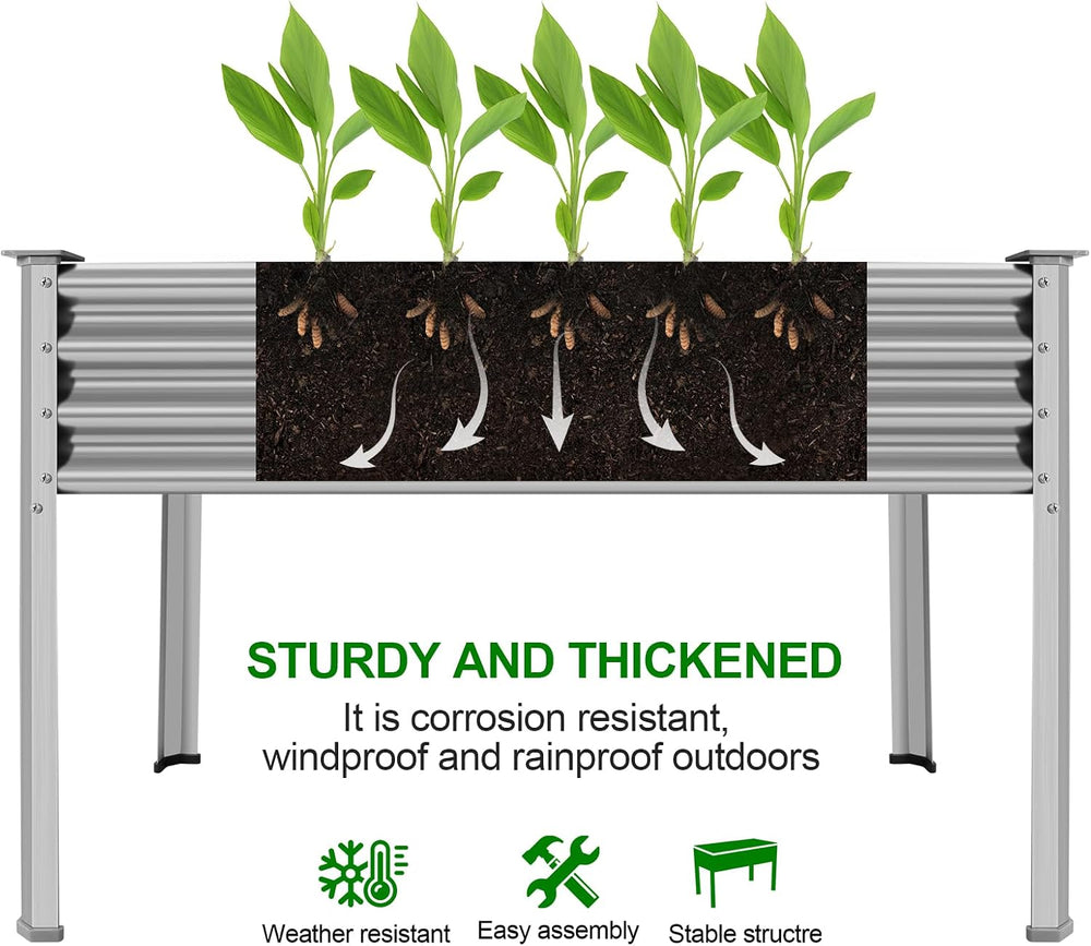 Land Guard 2 Pack Galvanized Raised Garden Bed with Legs, 48×24×32in Large Me...