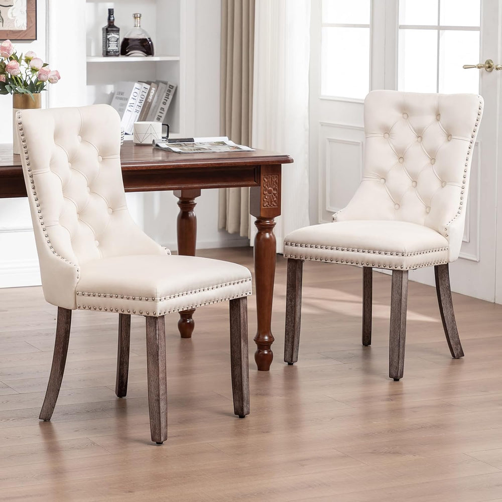 Eifizek Dining Chairs Set of 4 Upholstered Chairs with Tufted Back, Beige
