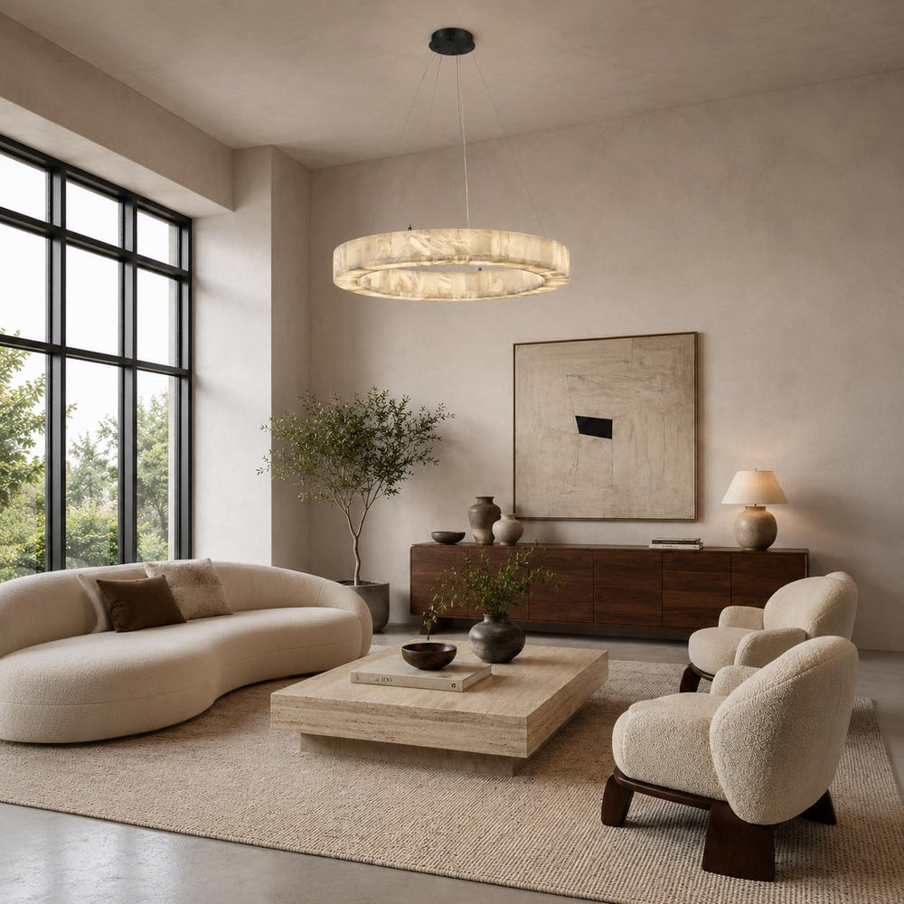Alabaster Chandelier Spanish Natural Marble Round D30in Chandeliers, Modern L...