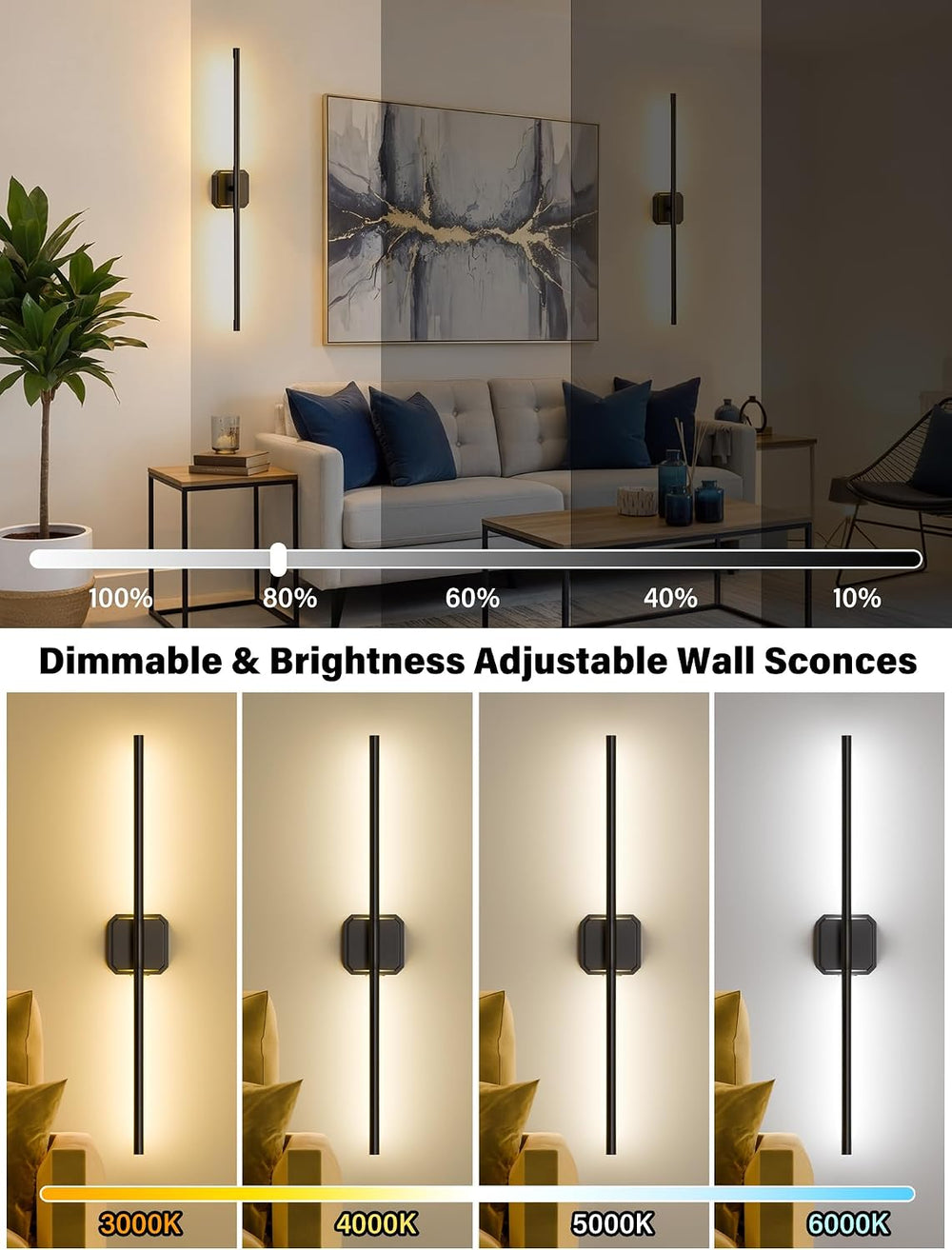 Battery Operated Wall Sconces Set of Two, Wireless Wall Lights Touch & Re...