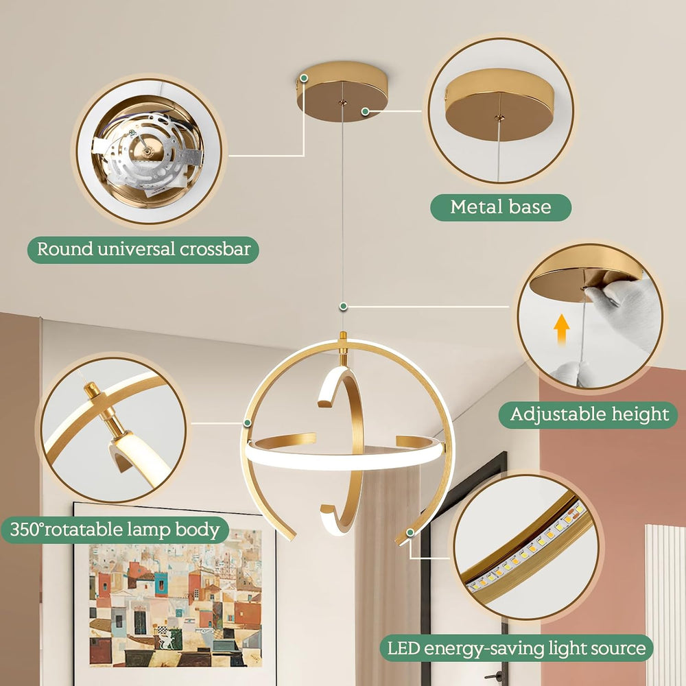 KELUOLY Modern Gold LED Chandelier, Dimmable Metal Brushed Globe Pendant Ligh...