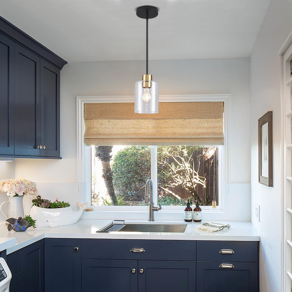 Modern 3 Pack Black Gold Pendant Lights for Kitchen Island, Brushed Brass Mod...