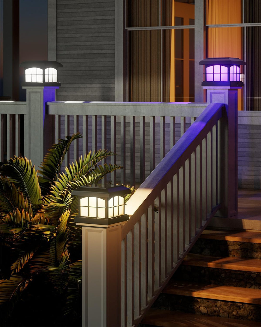 PARTPHONER RGBCW Solar Post Cap Lights 12-Pack, 9 Colors 3 Modes Fence Cap Li...