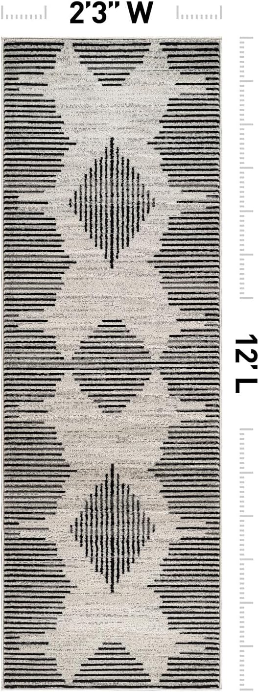 Modern Abstract Indoor Runner Rug Cream 2'3" x 12'