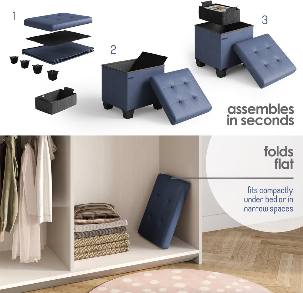 Storage Ottoman Cube with Small Bin, 15-in Square Ottoman with Storage for Li...