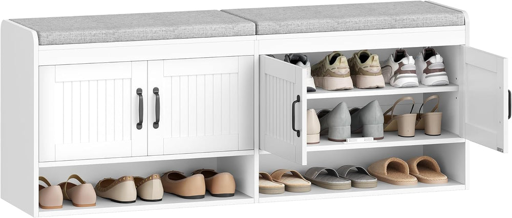 Hzuaneri 55.1" Shoe Storage Bench, Shoe Bench with 4 Doors & Padded ...