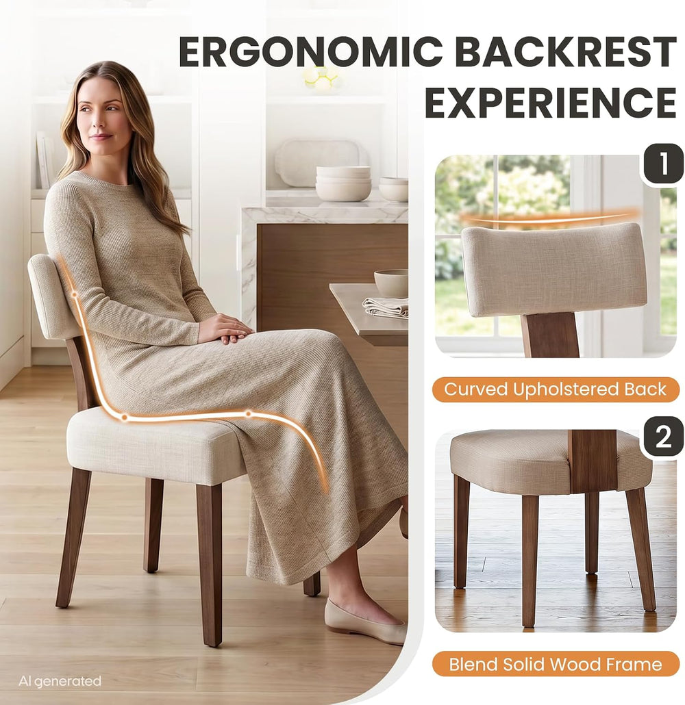 RIVOVA Mid Century Modern Dining Chairs Set of 6 Upholstered Linen Fabric Din...