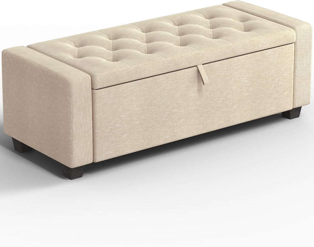 Storage Ottoman Bench, End of Bed Bench with Legs,Storage Chest with Safety H...