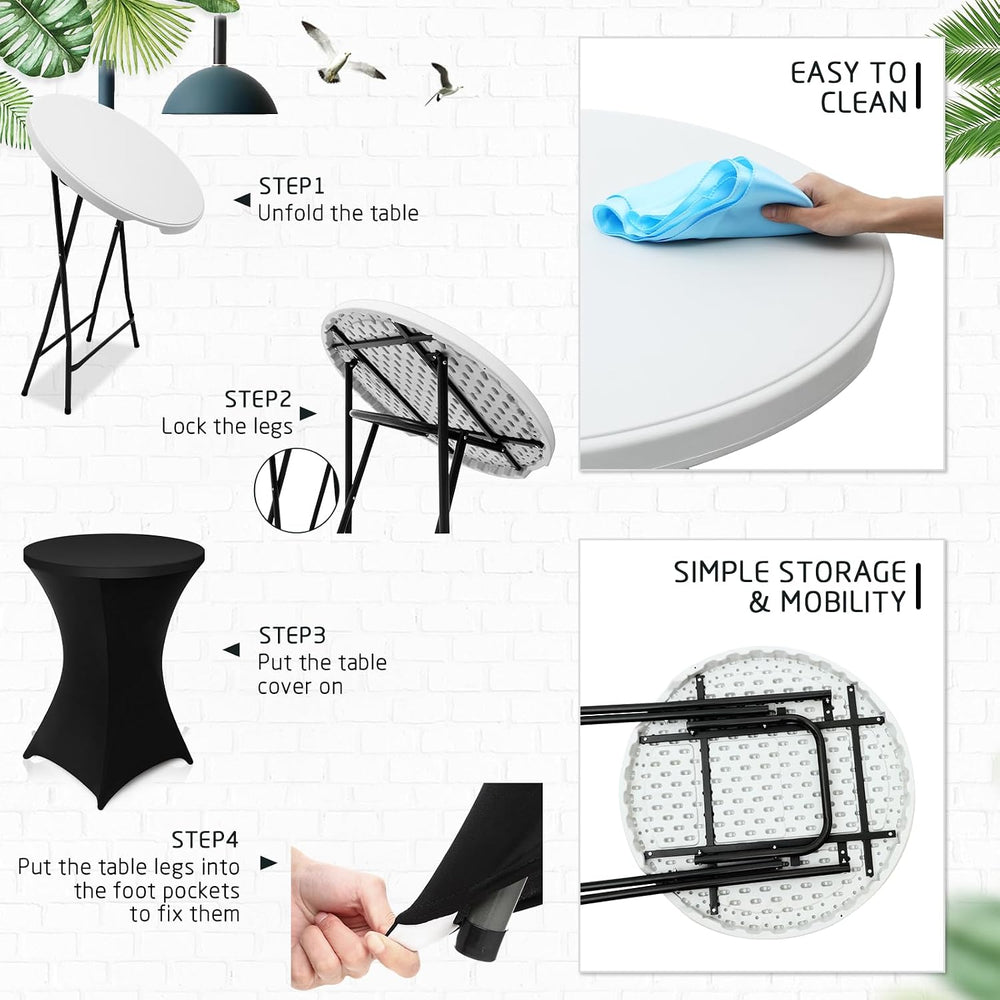 Wenqik 2 Sets 32"x43" High Top Folding Cocktail Tables & Covers...