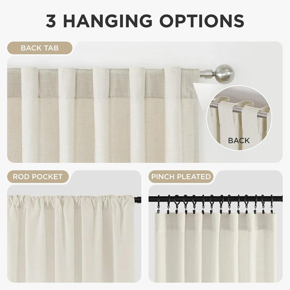 Joydeco Linen Curtains 96 inch Length 2 Panel Set, Light Filtering Curtain fo...