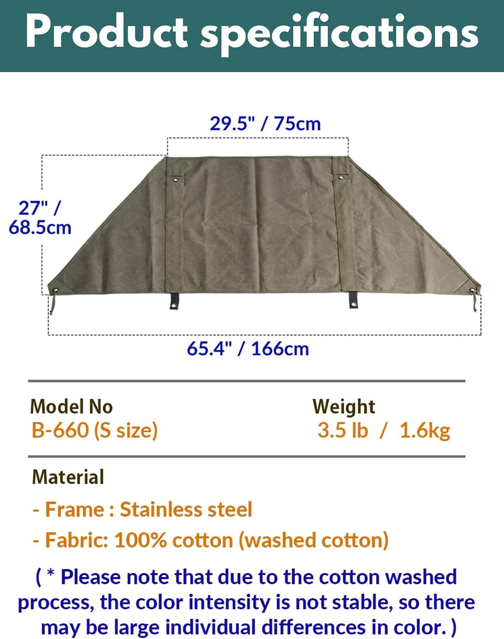 camping moon Canvas Campfire Wind Screen 65 x 27 in Khaki B-660
